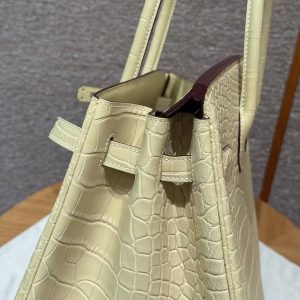 Hermes Birkin 35 Bag Handmade In Matte Alligator Leather Silver Hardware Y1 Vanille - Image 3