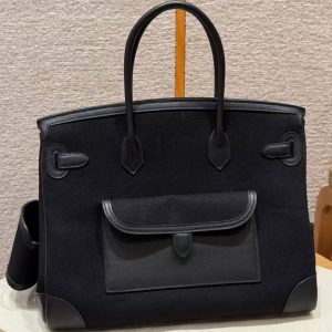 Alternative view of Hermes Birkin Cargo 35 Bag Handmade In Swift Calfskin Leather And Canvas Silver Hardware 89 Noir