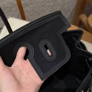 Hermes Birkin Cargo 35 Bag Handmade In Swift Calfskin Leather And Canvas Silver Hardware 89 Noir - Image 9