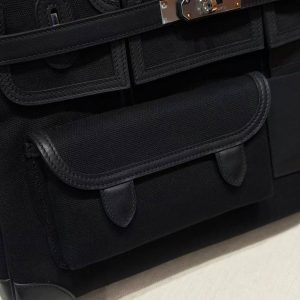 Hermes Birkin Cargo 35 Bag Handmade In Swift Calfskin Leather And Canvas Silver Hardware 89 Noir - Image 8