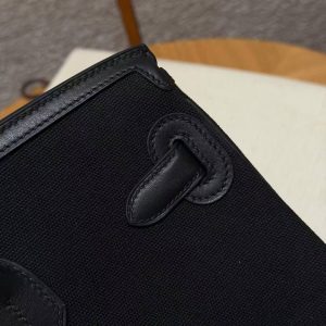 Hermes Birkin Cargo 35 Bag Handmade In Swift Calfskin Leather And Canvas Silver Hardware 89 Noir - Image 6