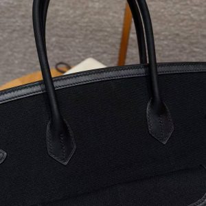 Hermes Birkin Cargo 35 Bag Handmade In Swift Calfskin Leather And Canvas Silver Hardware 89 Noir - Image 5