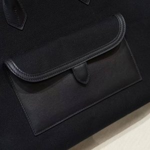 Hermes Birkin Cargo 35 Bag Handmade In Swift Calfskin Leather And Canvas Silver Hardware 89 Noir - Image 3