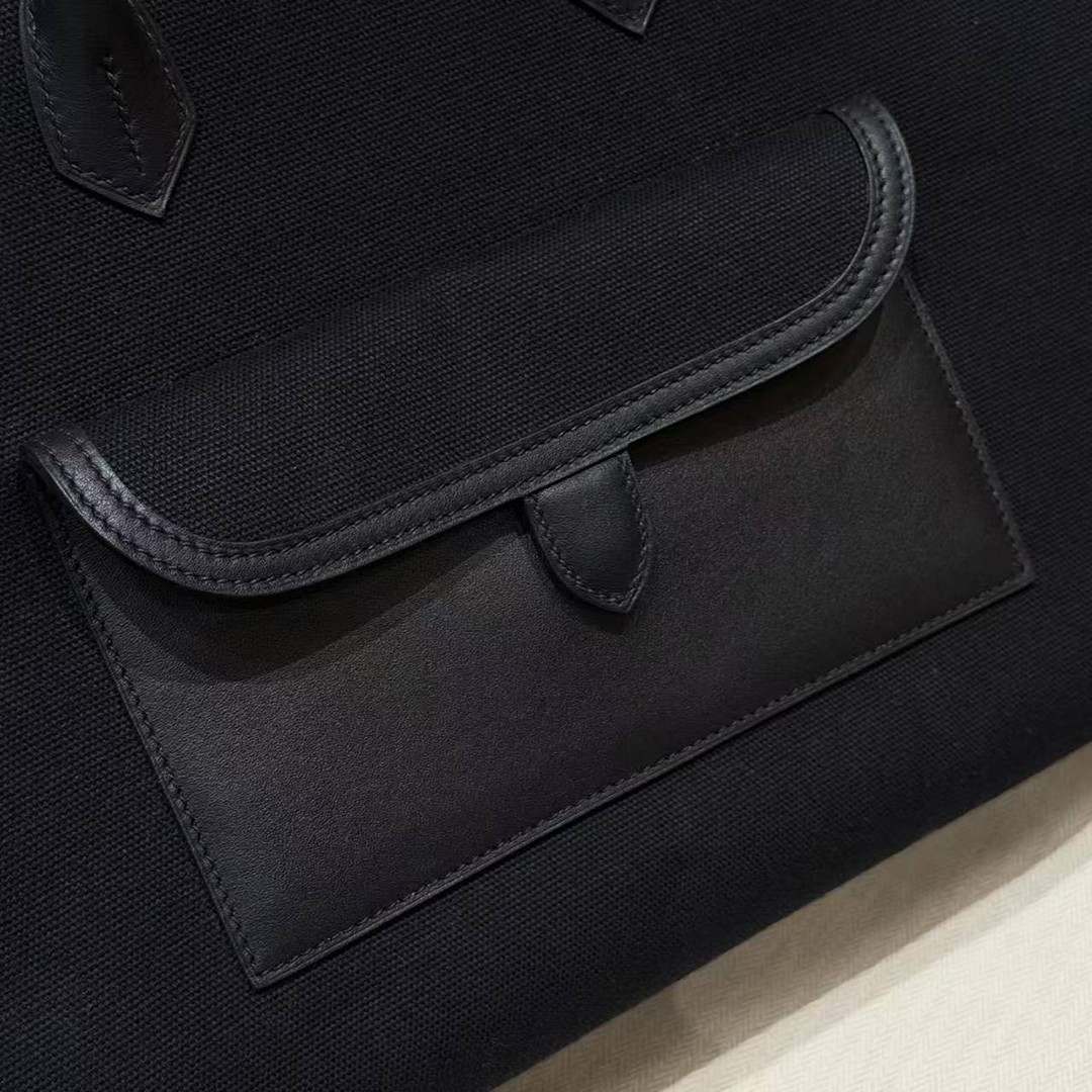 Hermes Birkin Cargo 35 Bag Handmade In Swift Calfskin Leather And Canvas Silver Hardware 89 Noir - Image 3