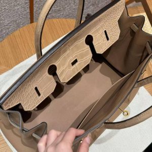 Hermes Birkin Touch 35 Bag Handmade In Togo Calfskin Leather And Matte Alligator Leather Gold Hardware 0M Chai - Image 12
