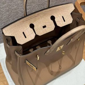 Hermes Birkin Touch 35 Bag Handmade In Togo Calfskin Leather And Matte Alligator Leather Gold Hardware 0M Chai - Image 10