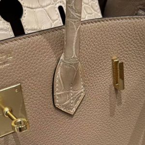 Hermes Birkin Touch 35 Bag Handmade In Togo Calfskin Leather And Matte Alligator Leather Gold Hardware 0M Chai - Image 8