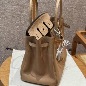 Hermes Birkin Touch 35 Bag Handmade In Togo Calfskin Leather And Matte Alligator Leather Gold Hardware 0M Chai - Image 4