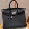 Hermes Birkin Touch 35 Bag Handmade In Togo Calfskin Leather And Matte America Crocodile Leather Silver Hardware 89 Noir