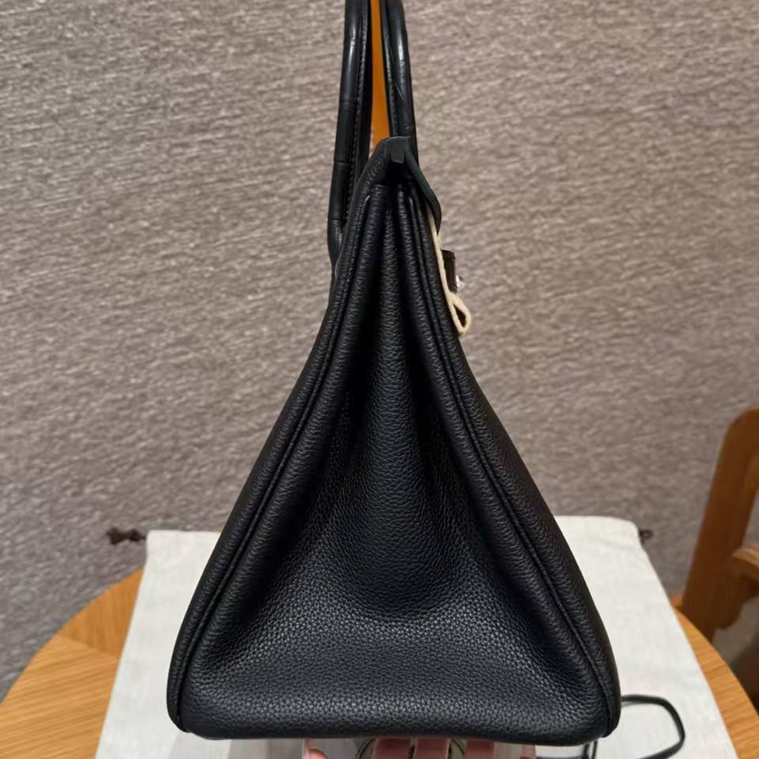 Hermes Birkin Touch 35 Bag Handmade In Togo Calfskin Leather And Matte America Crocodile Leather Silver Hardware 89 Noir - Image 17