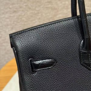 Hermes Birkin Touch 35 Bag Handmade In Togo Calfskin Leather And Matte America Crocodile Leather Silver Hardware 89 Noir - Image 16