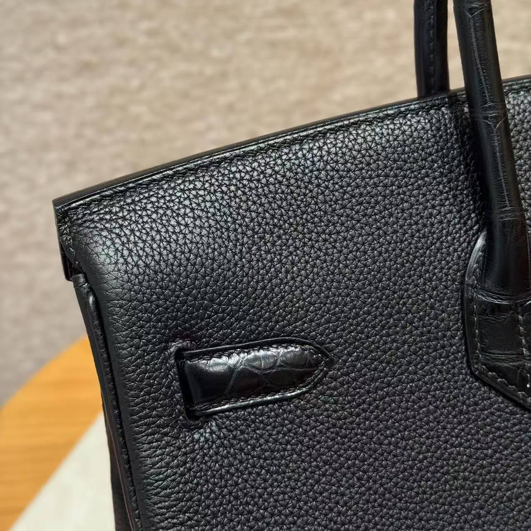 Hermes Birkin Touch 35 Bag Handmade In Togo Calfskin Leather And Matte America Crocodile Leather Silver Hardware 89 Noir - Image 16