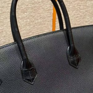 Hermes Birkin Touch 35 Bag Handmade In Togo Calfskin Leather And Matte America Crocodile Leather Silver Hardware 89 Noir - Image 15
