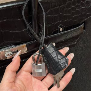Hermes Birkin Touch 35 Bag Handmade In Togo Calfskin Leather And Matte America Crocodile Leather Silver Hardware 89 Noir - Image 11