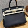 Hermes Birkin Touch 35 Bag Handmade In Togo Calfskin Leather And Matte Alligator Leather Gold Hardware Ck89 Noir