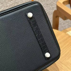 Hermes Birkin Touch 35 Bag Handmade In Togo Calfskin Leather And Matte Alligator Leather Gold Hardware Ck89 Noir - Image 17