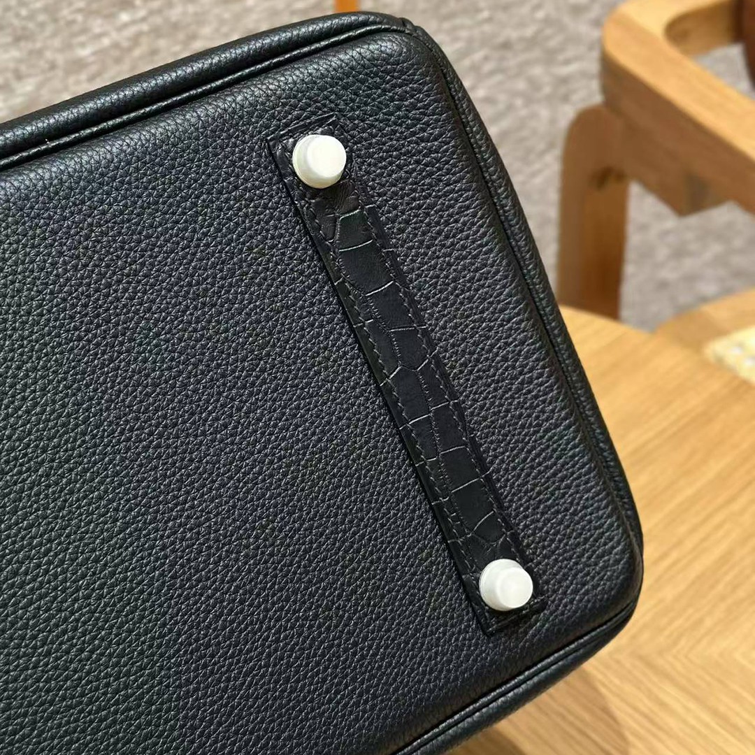 Hermes Birkin Touch 35 Bag Handmade In Togo Calfskin Leather And Matte Alligator Leather Gold Hardware Ck89 Noir - Image 17