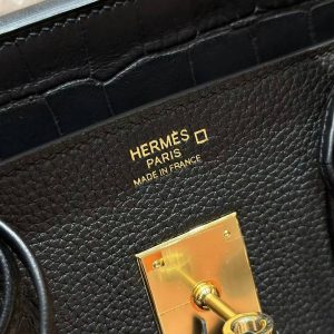 Hermes Birkin Touch 35 Bag Handmade In Togo Calfskin Leather And Matte Alligator Leather Gold Hardware Ck89 Noir - Image 14