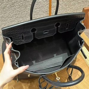 Hermes Birkin Touch 35 Bag Handmade In Togo Calfskin Leather And Matte Alligator Leather Gold Hardware Ck89 Noir - Image 12