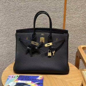 Hermes Birkin Touch 35 Bag Handmade In Togo Calfskin Leather And Matte Alligator Leather Gold Hardware Ck89 Noir - Image 9