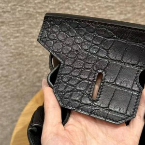 Hermes Birkin Touch 35 Bag Handmade In Togo Calfskin Leather And Matte Alligator Leather Gold Hardware Ck89 Noir - Image 8