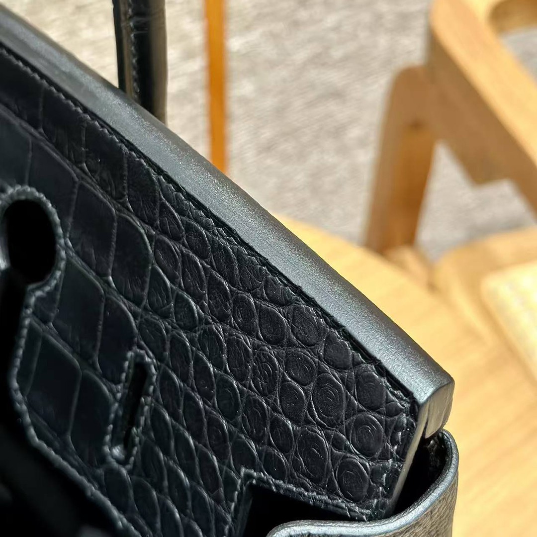 Hermes Birkin Touch 35 Bag Handmade In Togo Calfskin Leather And Matte Alligator Leather Gold Hardware Ck89 Noir - Image 6