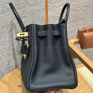 Hermes Birkin Touch 35 Bag Handmade In Togo Calfskin Leather And Matte Alligator Leather Gold Hardware Ck89 Noir - Image 5
