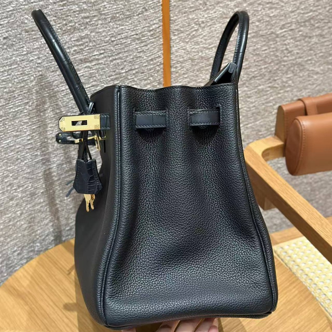 Hermes Birkin Touch 35 Bag Handmade In Togo Calfskin Leather And Matte Alligator Leather Gold Hardware Ck89 Noir - Image 5