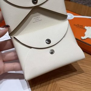 Hermes Calvi Duo Compact Card Holder Handmade In Swift And Chèvre Calfskin Leather Silver Hardware I2 Nata - Image 5