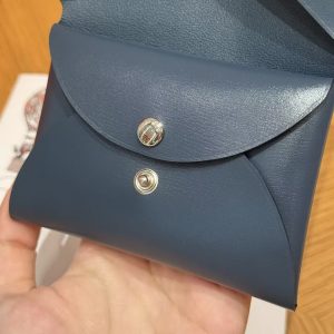 Hermes Calvi Duo Compact Card Holder Handmade In Box Calfskin Leather Silver Hardware 7P Bleu Da Prusse - Image 3