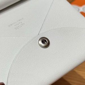 Hermes Calvi Duo Compact Card Holder Handmade In Swift And Chèvre Calfskin Leather Silver Hardware 0U New White - Image 6