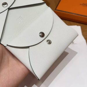 Hermes Calvi Duo Compact Card Holder Handmade In Swift And Chèvre Leather Silver Hardware 0U New White - Image 4