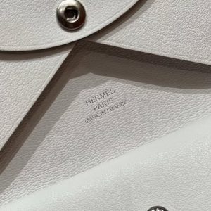 Hermes Calvi Duo Compact Card Holder Handmade In Swift And Chèvre Calfskin Leather Silver Hardware 0U New White - Image 11