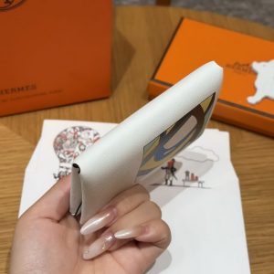 Hermes Calvi Duo Compact Card Holder Handmade In Swift And Chèvre Leather Silver Hardware 0U New White - Image 9