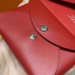 Hermes Calvi Duo Compact Card Holder Handmade In Swift And Chèvre Leather Silver Hardware X Rouge Piment - Image 3