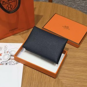 Hermes Calvi Duo Compact Card Holder Handmade In Epsom Calfskin Leather Silver Hardware Y7 Bleu Orage - Image 7