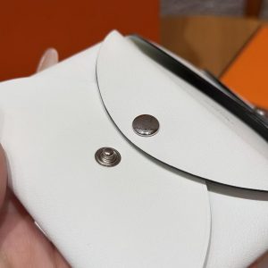 Hermes Calvi Duo Compact Card Holder Handmade In Swift And Chèvre Leather Silver Hardware 0U New White - Image 3