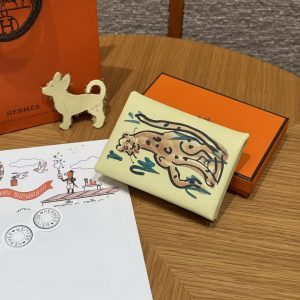 Hermes Calvi Duo Compact Card Holder Handmade In Swift And Chèvre Calfskin Leather Silver Hardware i8 Jaune Milto - Image 9