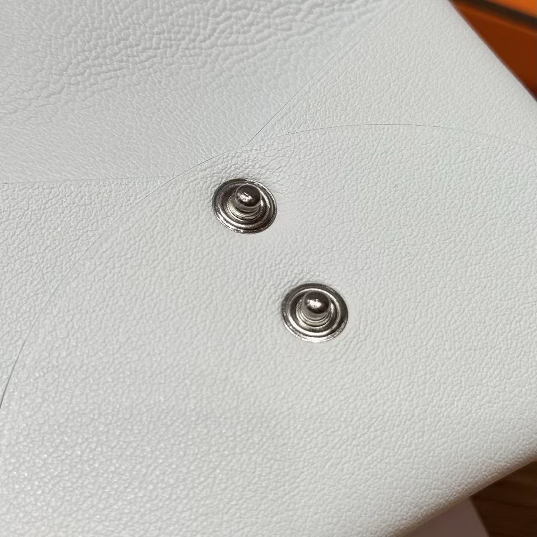 Hermes Calvi Duo Compact Card Holder Handmade In Swift And Chèvre Calfskin Leather Silver Hardware 0U New White - Image 4