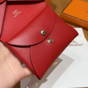 Hermes Calvi Duo Compact Card Holder Handmade In Swift And Chèvre Leather Silver Hardware X Rouge Piment - Image 4