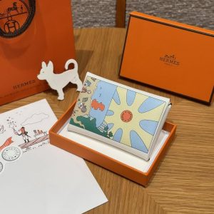 Hermes Calvi Duo Compact Card Holder Handmade In Swift And Chèvre Calfskin Leather Silver Hardware 0U New White - Image 8