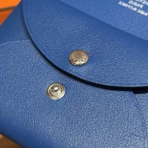 Hermes Calvi Duo Compact Card Holder Handmade In Swift And Chèvre Calfskin Leather Silver Hardware 71 Blue France - Image 5