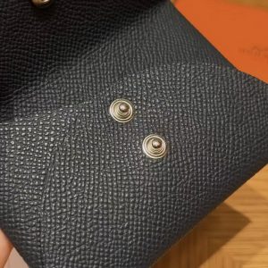 Hermes Calvi Duo Compact Card Holder Handmade In Epsom Calfskin Leather Silver Hardware Y7 Bleu Orage - Image 4