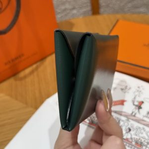 Hermes Calvi Duo Compact Card Holder Handmade In Box Calfskin Leather Silver Hardware 67 Vert Fonce - Image 10