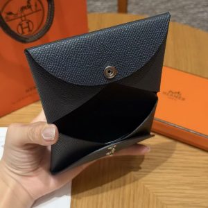 Hermes Calvi Duo Compact Card Holder Handmade In Epsom Calfskin Leather Silver Hardware Y7 Bleu Orage - Image 3