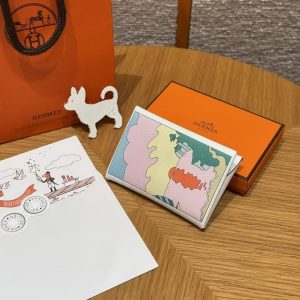 Hermes Calvi Duo Compact Card Holder Handmade In Swift And Chèvre Calfskin Leather Silver Hardware 0U New White - Image 9