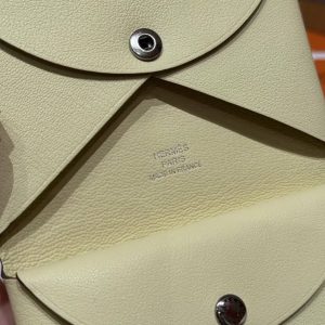 Hermes Calvi Duo Compact Card Holder Handmade In Swift And Chèvre Calfskin Leather Silver Hardware i8 Jaune Milto - Image 10