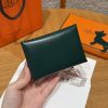 Hermes Calvi Duo Compact Card Holder Handmade In Box Calfskin Leather Silver Hardware 67 Vert Fonce