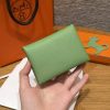 Hermes Calvi Duo Compact Card Holder Handmade In Evercolor Calfskin Leather Silver Hardware 3l Vert Criquent