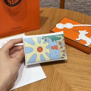 Hermes Calvi Duo Compact Card Holder Handmade In Swift And Chèvre Calfskin Leather Silver Hardware 0U New White